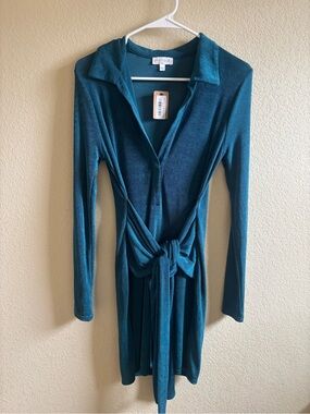 Vestique Teal Wrap Dress with Tie Waist